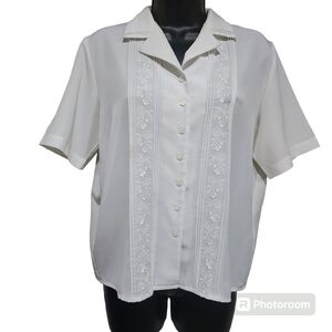 Christie & Jill Vintage Short Sleeve 100% Polyester Ivory Blouse Size 10P
